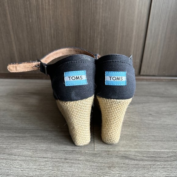 Toms Sierra Spring Black Cork Wedge Strappy Sandals - Picture 3 of 5